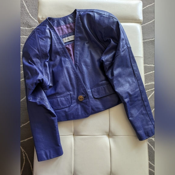 Evan Davies Jackets & Blazers - Vintage 80's Blue Leather Jacket